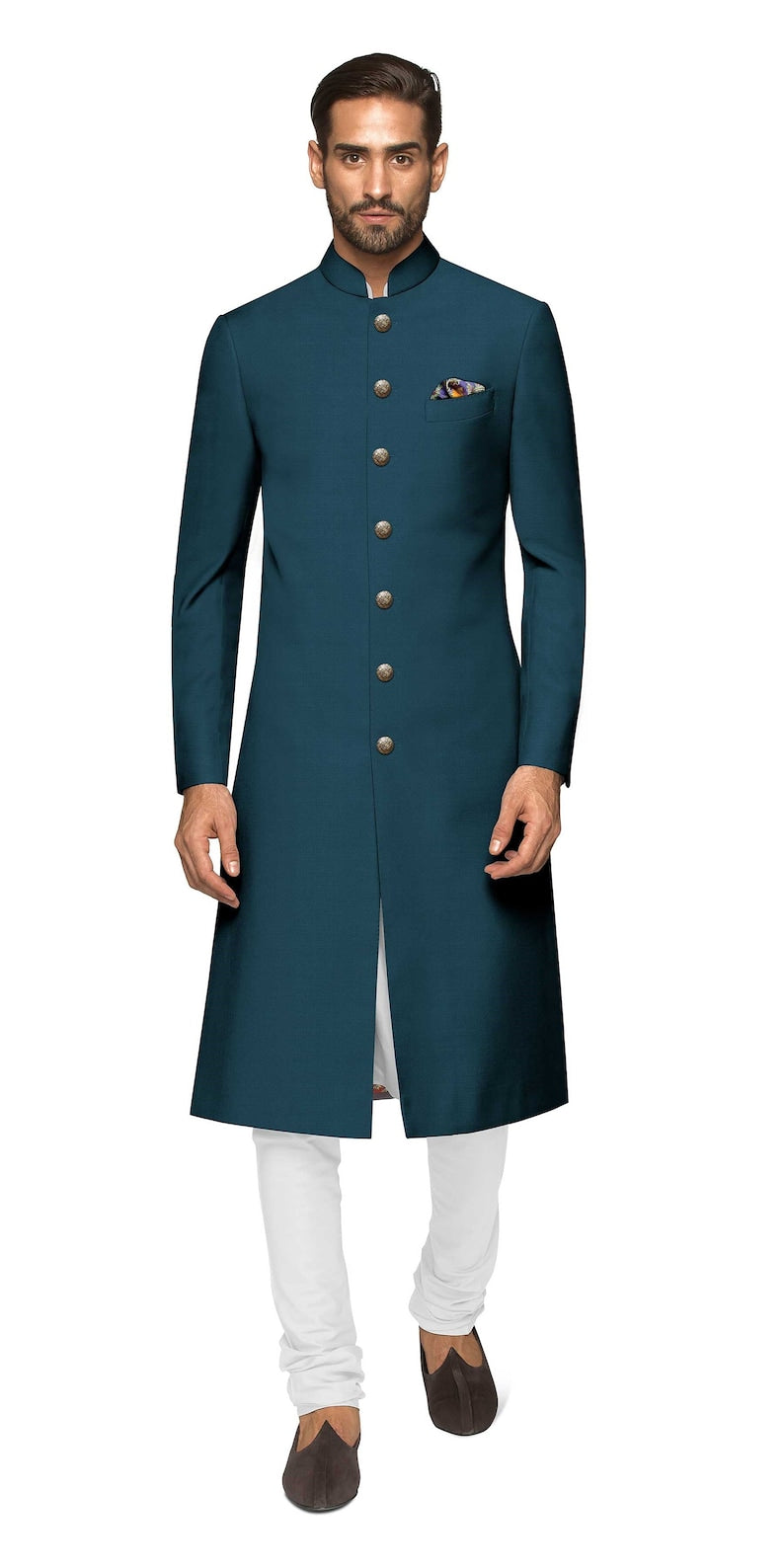 Men's Classic Traditional Long Nawabi, Indowestern Paired Ivory Dress Pant