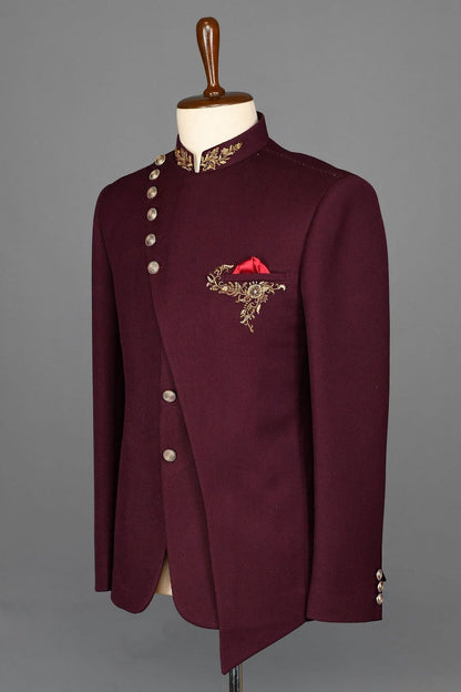 Luxury Mandarin Collar Suit for Men| Bespoke Two-Piece Jodhpuri Suit | Classic Closed Neck Design | Latest Fashion Trend