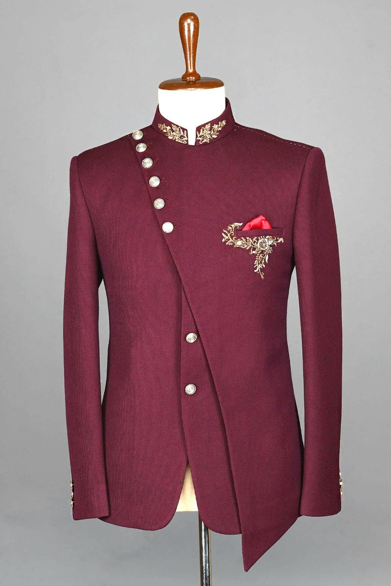 Luxury Mandarin Collar Suit for Men| Bespoke Two-Piece Jodhpuri Suit | Classic Closed Neck Design | Latest Fashion Trend