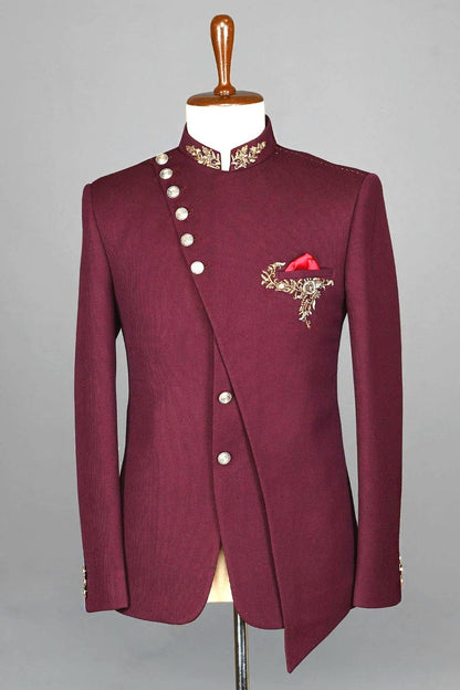 Luxury Mandarin Collar Suit for Men| Bespoke Two-Piece Jodhpuri Suit | Classic Closed Neck Design | Latest Fashion Trend