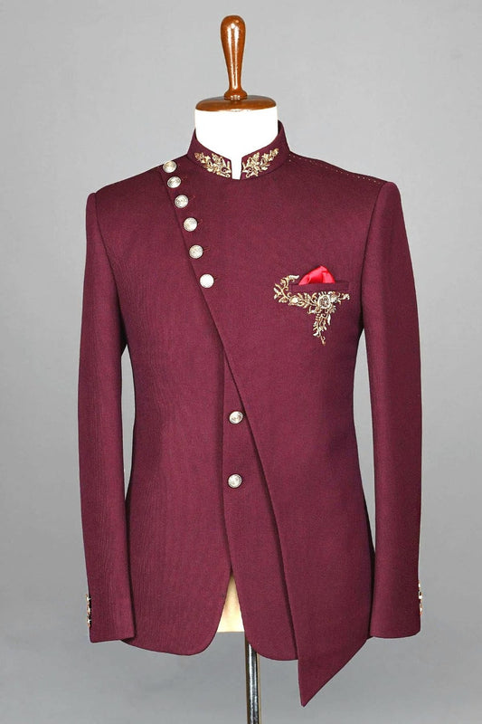 Luxury Mandarin Collar Suit for Men| Bespoke Two-Piece Jodhpuri Suit | Classic Closed Neck Design | Latest Fashion Trend