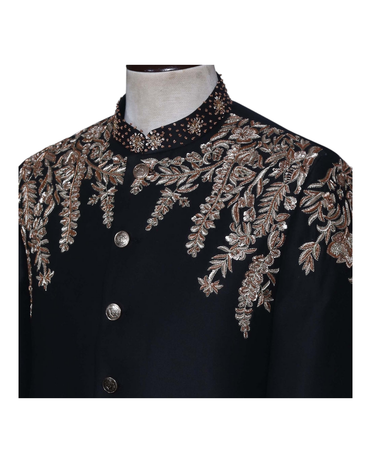 Men's Black Handcraft Prince Jodhpuri Suit,Machine Embroidered Zari Resham Work Wedding and Party Wear Banghgala Suit