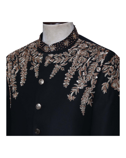 Men's Black Handcraft Prince Jodhpuri Suit,Machine Embroidered Zari Resham Work Wedding and Party Wear Banghgala Suit