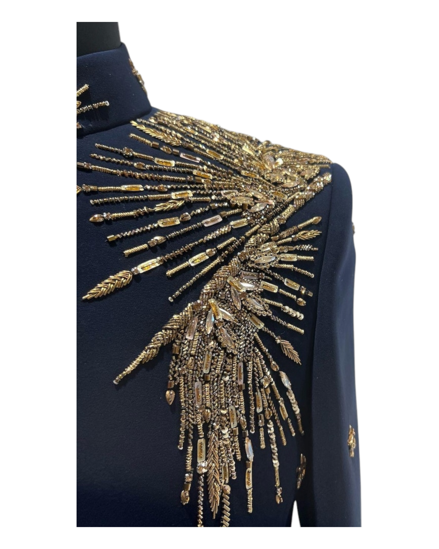 Men's Navy Blue Handcraft Sherwani , Hand-Made Embroidery Golden Zari Work Indowestern Suit
