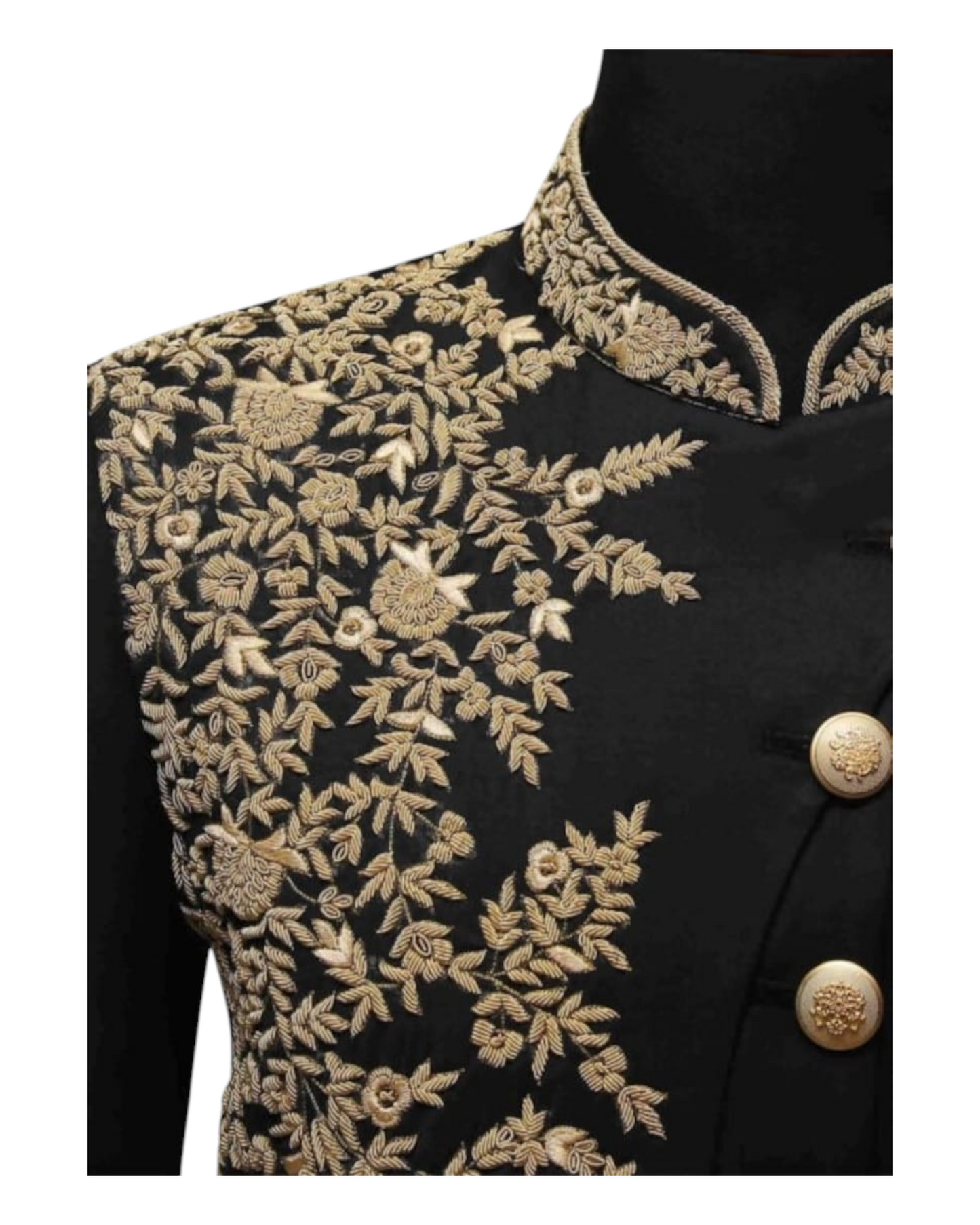 Men's Black Handcraft Indowestern Suit, Hand-Made Golden Embroidery Zari Work Sherwani