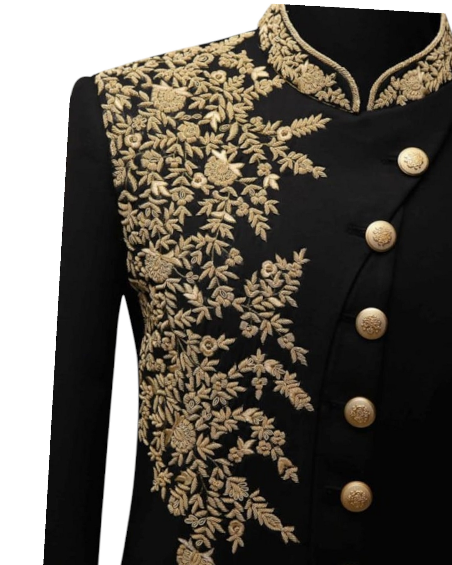Men's Black Handcraft Indowestern Suit, Hand-Made Golden Embroidery Zari Work Sherwani