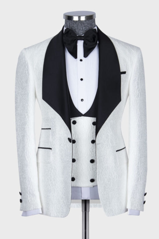 Three Pieces Wedding Suits With Black Shawl Lapel One Button Formal wedding Groom Suit